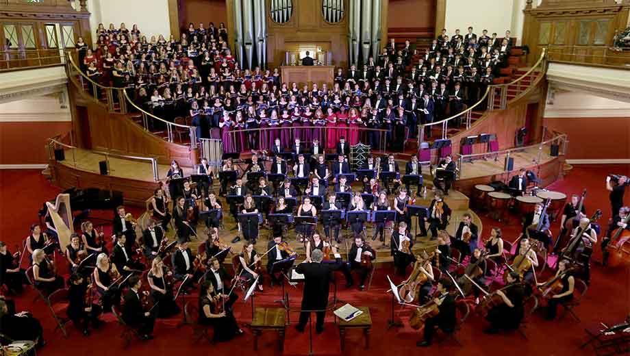 Orchestral performance at the International Coral Festival in a London concert venue